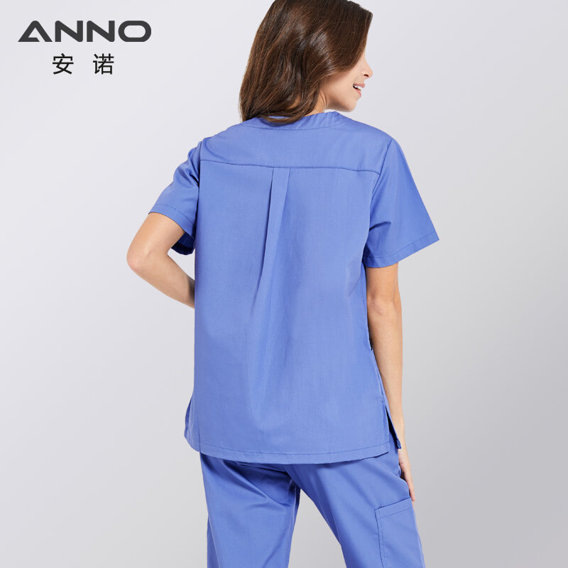 Anno azul esfrega roupas uniformes enfermeira bonito dental terno hospital conjuntos de roupas tops bottoms trabalho terno