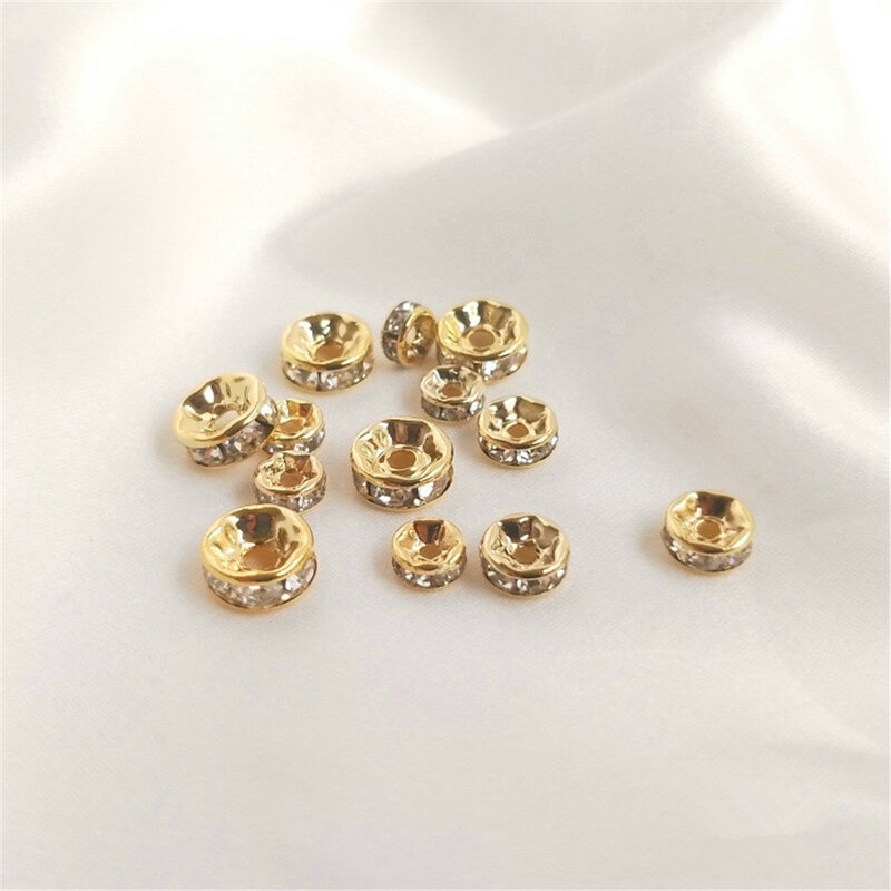 14K light gold diamond ring beads embedded zircon spacer handmade bracelet DIY accessories