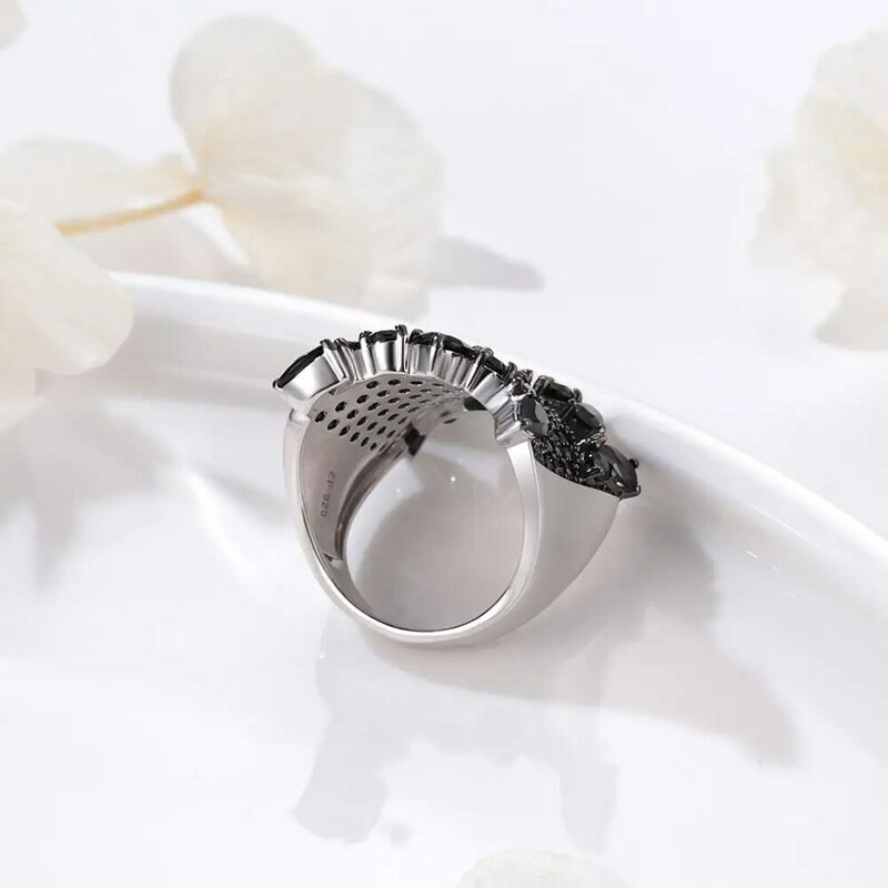 Cincin Perak Murni 925 GZ ZONGFA untuk Wanita 4 Karat Batu Permata Spinel Hitam Alami Perhiasan Indah Hadiah Natal