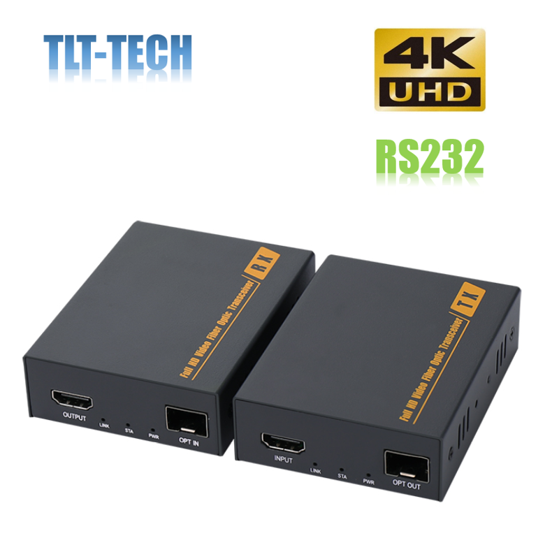 Transmisor y receptor extensor óptico de fibra 4K HDMI, incluye hasta 20KM, modo único LC, compatible con RS232
