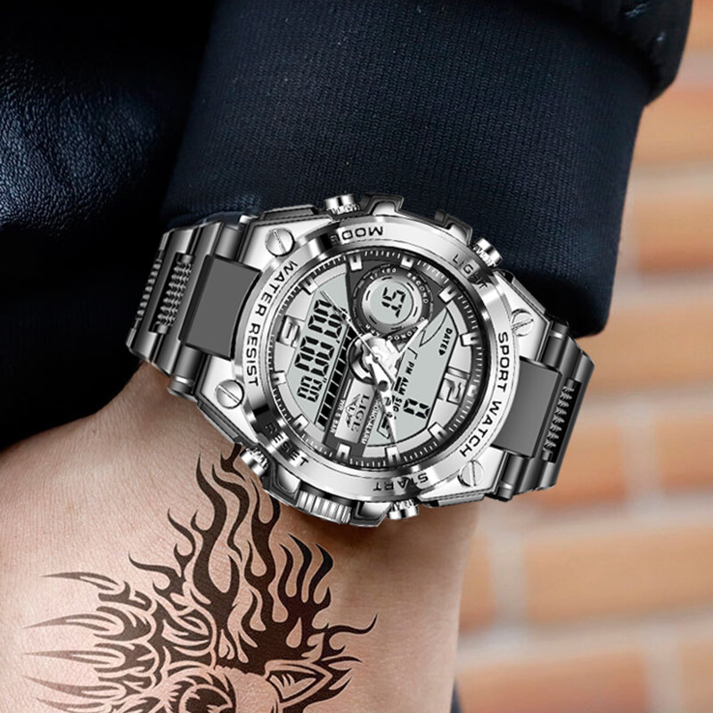 Relogio Masculino 2022 LIGE Sport orologio digitale al quarzo da uomo orologi subacquei creativi orologio da uomo con allarme impermeabile orologio con doppio Display