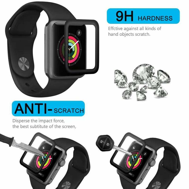 Película protetora para smartwatch, 3d, curva, hd, vidro temperado, para apple watch series 1/2 38mm/42mm, filme de proteção iwatch 3 2 1, 40mm/44mm, contato total