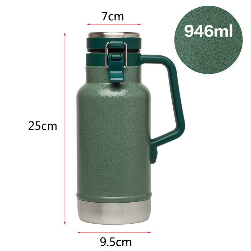 GOALONE 946ML/32OZ Stainless Steel Beer Barrel Portable Double Wall Insulated Beer Growler with Handle Travel Bottle for Camping