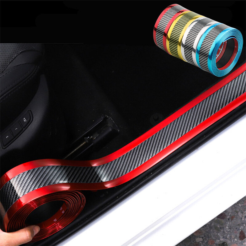 Carbon Fiber Anti-Scratch Car Adesivos Protetor de soleira da porta Tira de borracha Auto Threshold Bumper Película protetora de borda