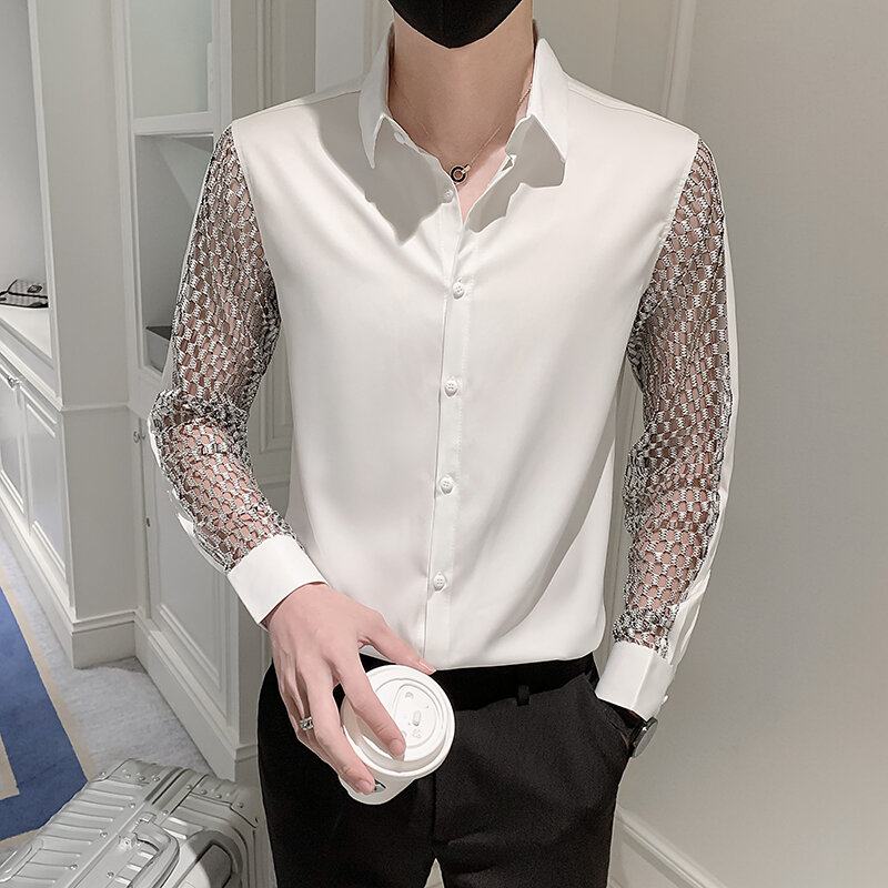 Мужская хлопковая рубашка с длинным рукавом, приталенная деловая рубашка с отложным воротником и вырезами, весна 2021