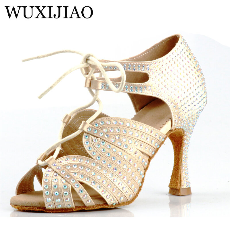 Wuxijiao mulheres lace-up ankle boots sapatos de dança latina saltos altos sandálias confortáveis do partido salsa