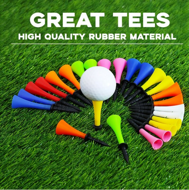 Tees de golf en plastique multi-documents, haut à coussin en caoutchouc durable, tee-shirt de golf, accessoires de sports de plein air durables, 70mm, 20 pièces