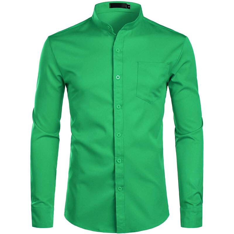 Chemise à col Mandarin pour homme, tenue décontractée à manches longues et boutons avec poche, de marque, 2XL, 2022
