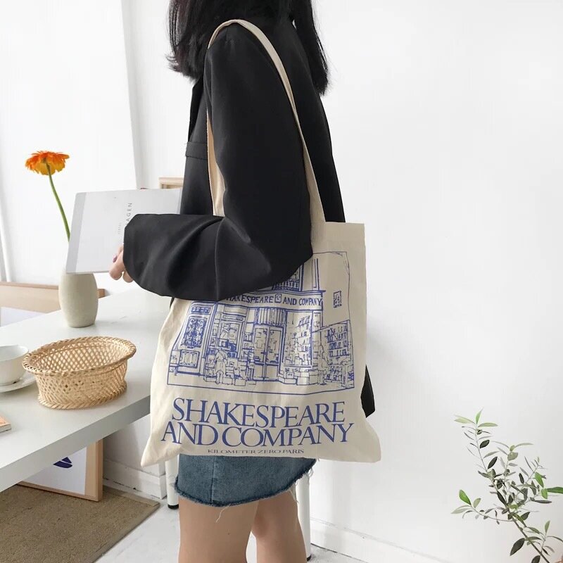 Bolso de hombro de lona para mujer, bolsa de compras de tela de algodón con estampado de ladrillo, para comestibles y libros
