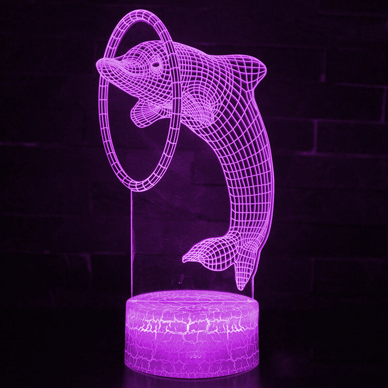Настосветильник светодиодная 3D лампа с дистанционным/сенсорным управлением, светодиодный ночсветильник-Дельфин со сменой цветов, подаросветильник 3D лампа для детей, 30