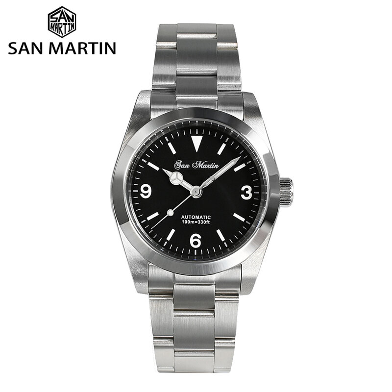 2021ใหม่ San Martin Top ยี่ห้อ36MM อัตโนมัตินาฬิกาคลาสสิก Retro Explorer Sapphire PT5000นาฬิกา Reloj hombre