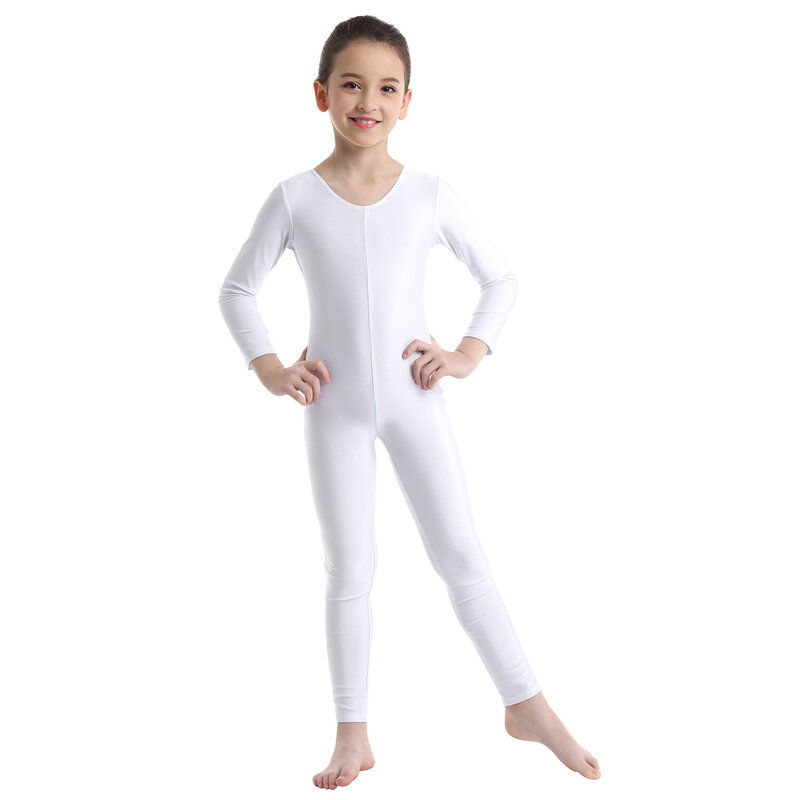 Costumi da balletto per bambina per bambini abiti da ballo abiti da ballo tinta unita maniche lunghe ginnastica elasticizzata aderente body Unitard tuta