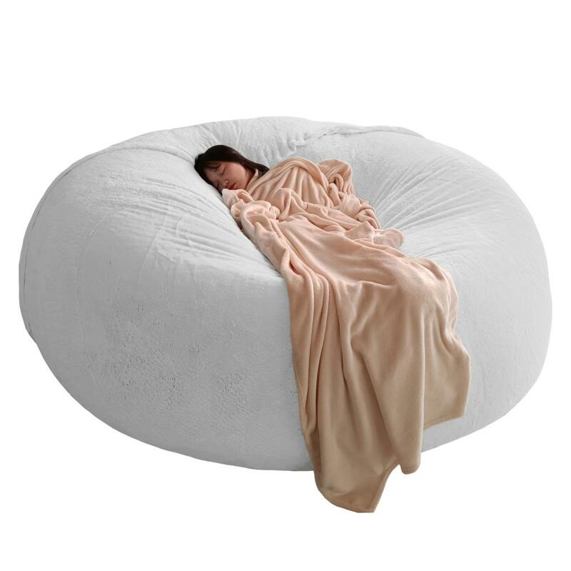 Dropshipping Soft Comfortable Round Sofa Bed Cove Living Room Decoration Rest Furniture No Filler Giant fur Bean Bag Cover