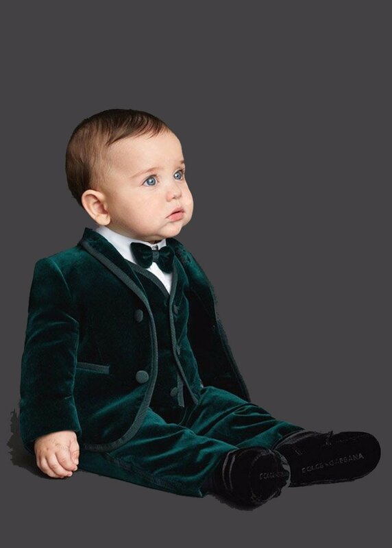 Verde veludo terno do bebê crianças blazers menino terno para o baile de formatura casamento formal outono inverno vestido de casamento menino terno (jaqueta + colete + calças)