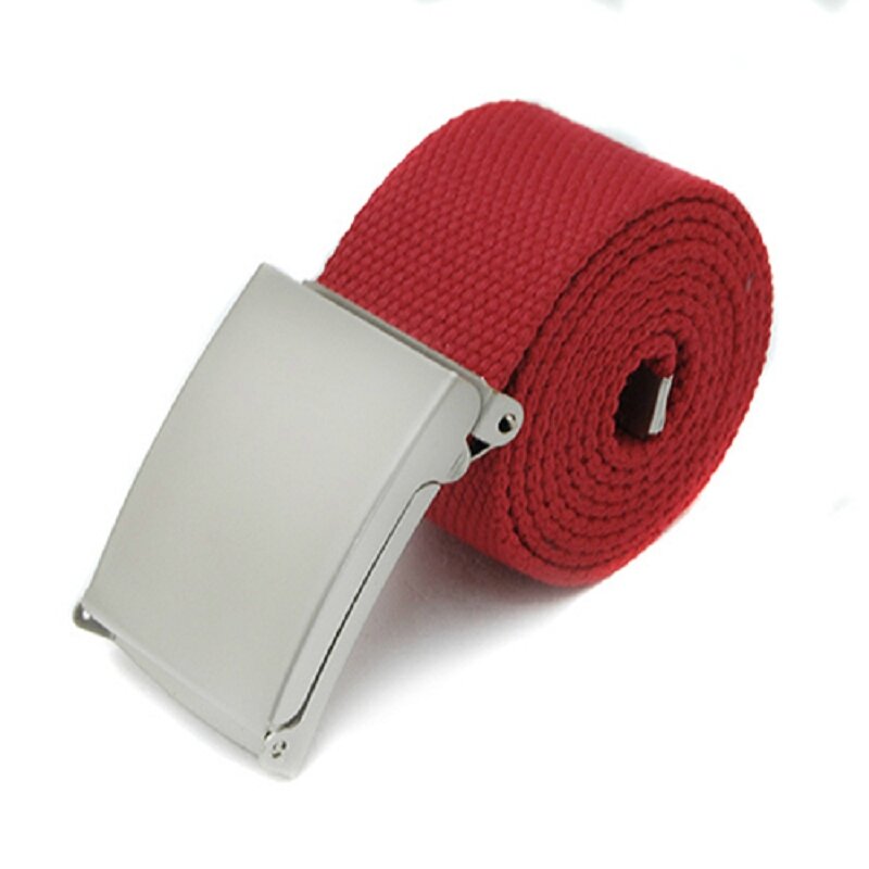 Unisex Men Belt Canvas Metal Buckle Plain Webbing Business Casual Belt Strap Buckle