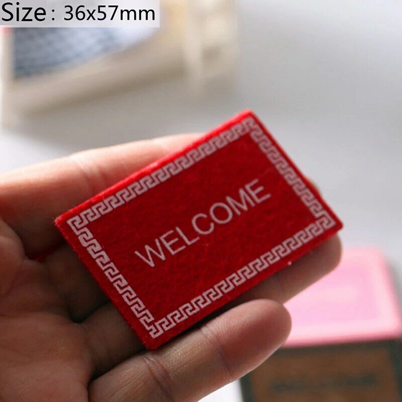 Mini boas-vindas tapete para casa de boneca, boas-vindas tapete, decoração miniatura, 1:12