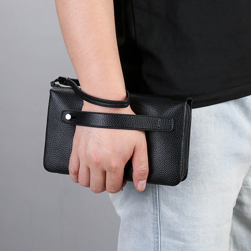 Men's Cowhide Day Clutch  New Design Zipper Long Wallet Male  Handbag Casual Phone Case Card Holder