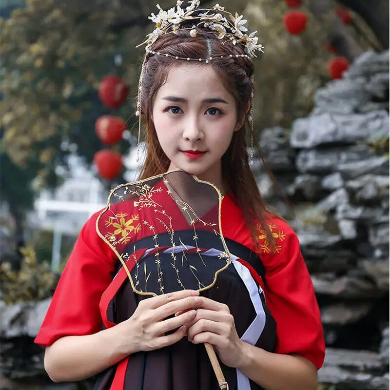 Vrouwen Originele Chinese Traditionele Hanfu Kostuums Half Mouw Oosterse Prinses Elegante Rok Tops Sets Fotografie Party Wear