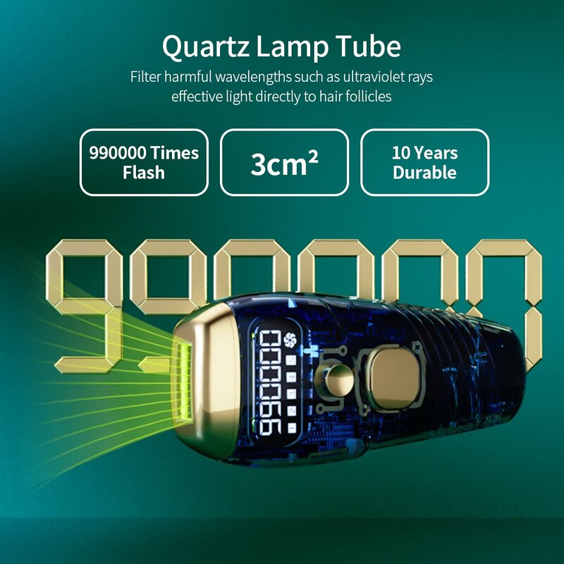 Máquina de depilación láser IPL 990000 Flash, lámpara de cuarzo, dispositivo permanente de fotones, 5 niveles, depiladora automática para cuerpo Facial