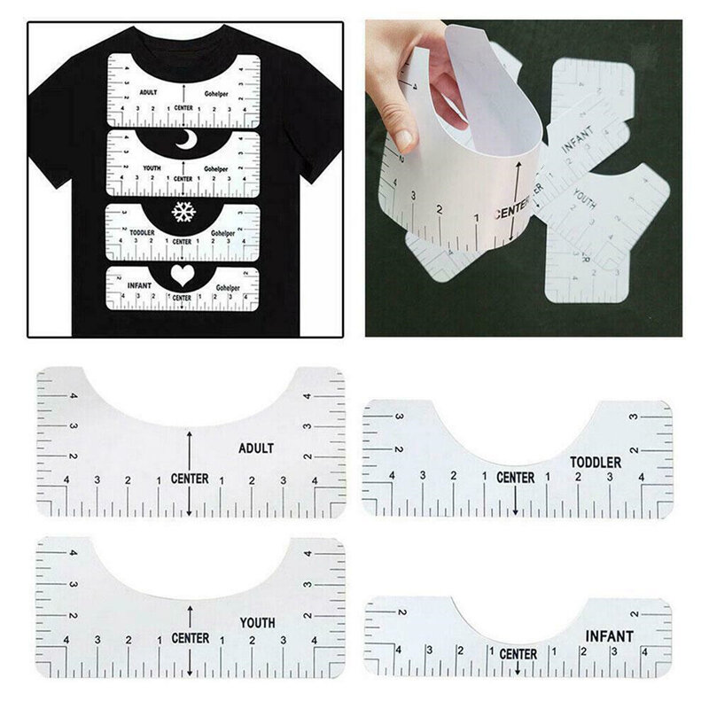 4 pçs/set camiseta htv vinil alinhamento régua ferramenta de costura centralização guia ferramentas