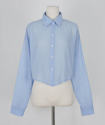 Блузка женская с отложным воротником, модный Повседневный Топ, белая Свободная рубашка с длинным рукавом, Офисная стильная рубашка, простой синий топ