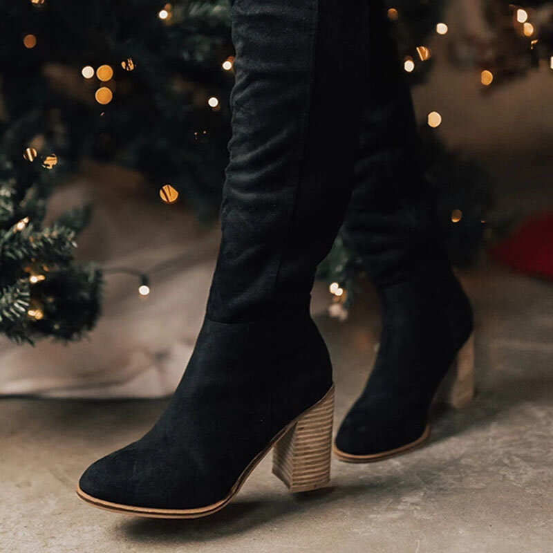 Dihope botas femininas rendas até sexy saltos altos sapatos femininos rendas até o joelho de inverno-botas altas tamanho quente 35-43 2020 botas de moda