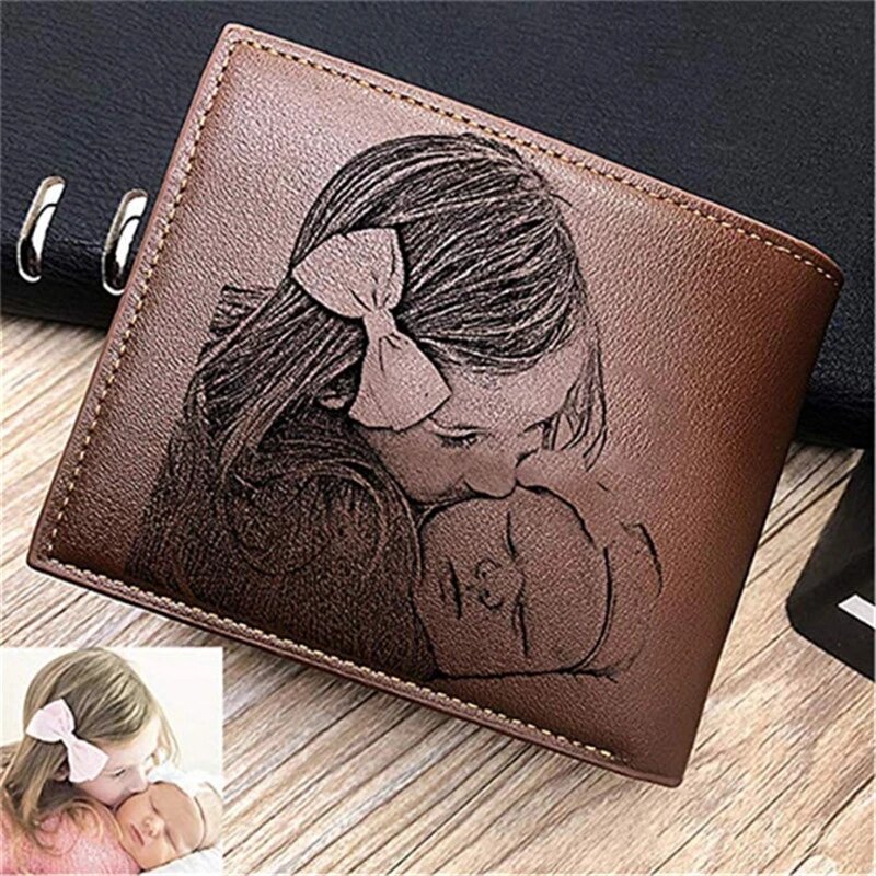 Custom Wallets Men High Quality PU Leather for Him Engraved Wallet Mens Short Purse Custom Photo Wallet Luxury Father's Day Gift