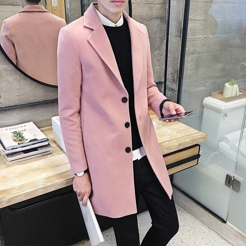 2022 Autumn Winter New Men's Woolen Coats Male Slim Long Jacket Fashion Boutique Solid Slim Men's Trench Coat Jacket Plus Size