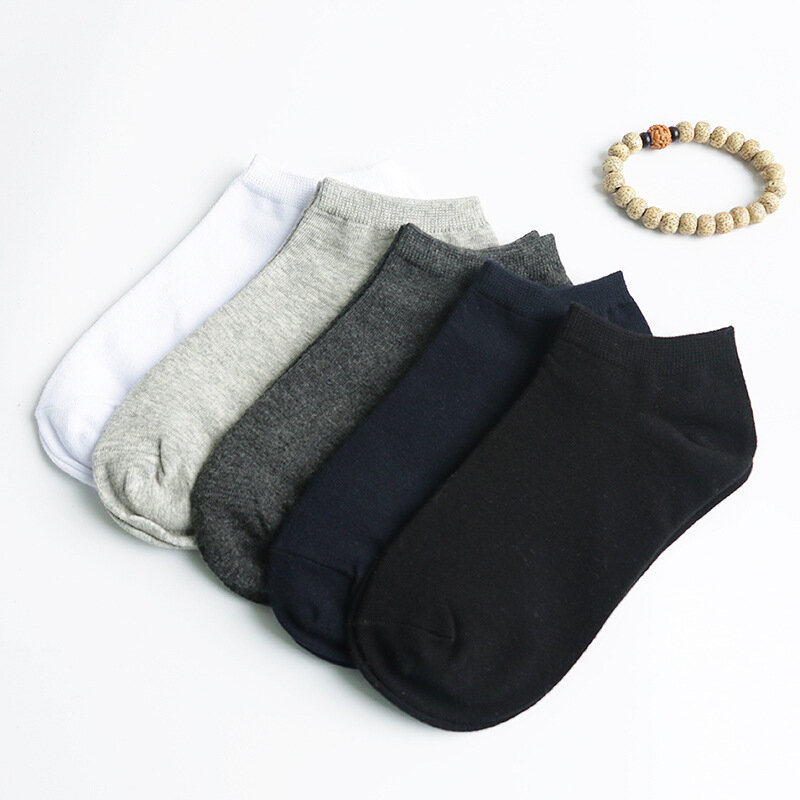 Носки мужские короткие однотонные 5 пар, хлопковые повседневные тонкие деловые, белый черный комплект, 1 комплект