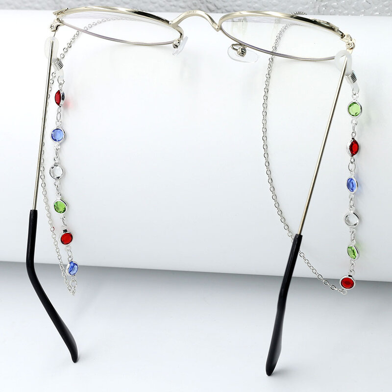 Kissme Perak Warna Kacamata Hitam Masking Rantai untuk Wanita Kristal Halus Kacamata Rantai 2021 Baru Fashion Perhiasan Grosir