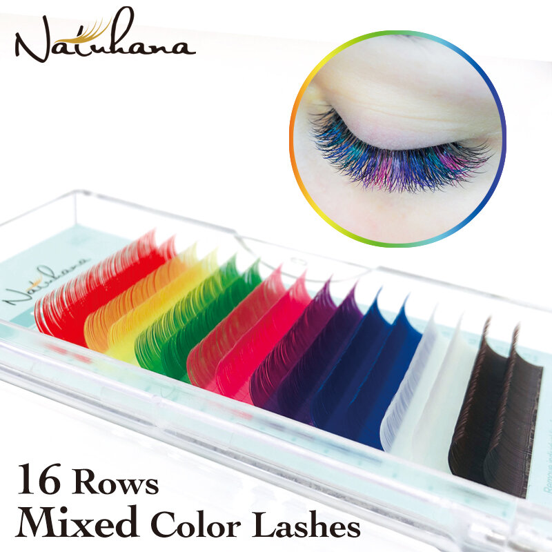 NATUHANA  8different Mix Color Eyelash Extension Premium Individual Mink Colored False Eyelashes Silk Colour Eye Lashes