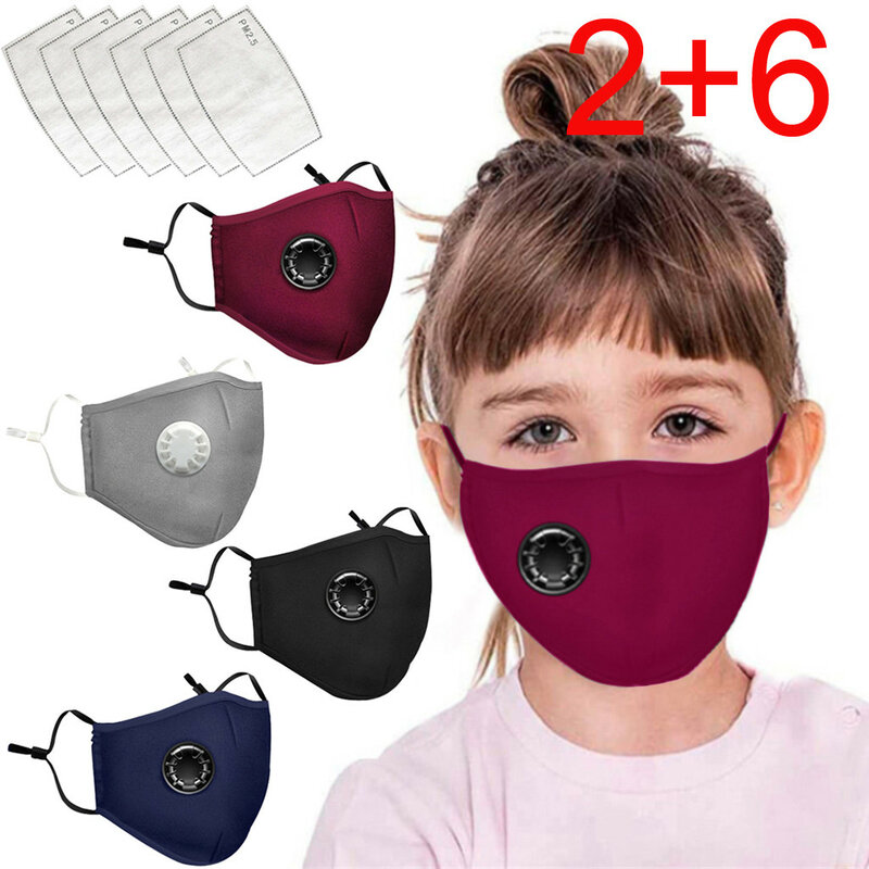 8pc kids boy girl Faceshield with filter Solid Scarf Cotton Faceshields Outdoor Sunscreen Reusable Washable Facemaska Cubrebocas