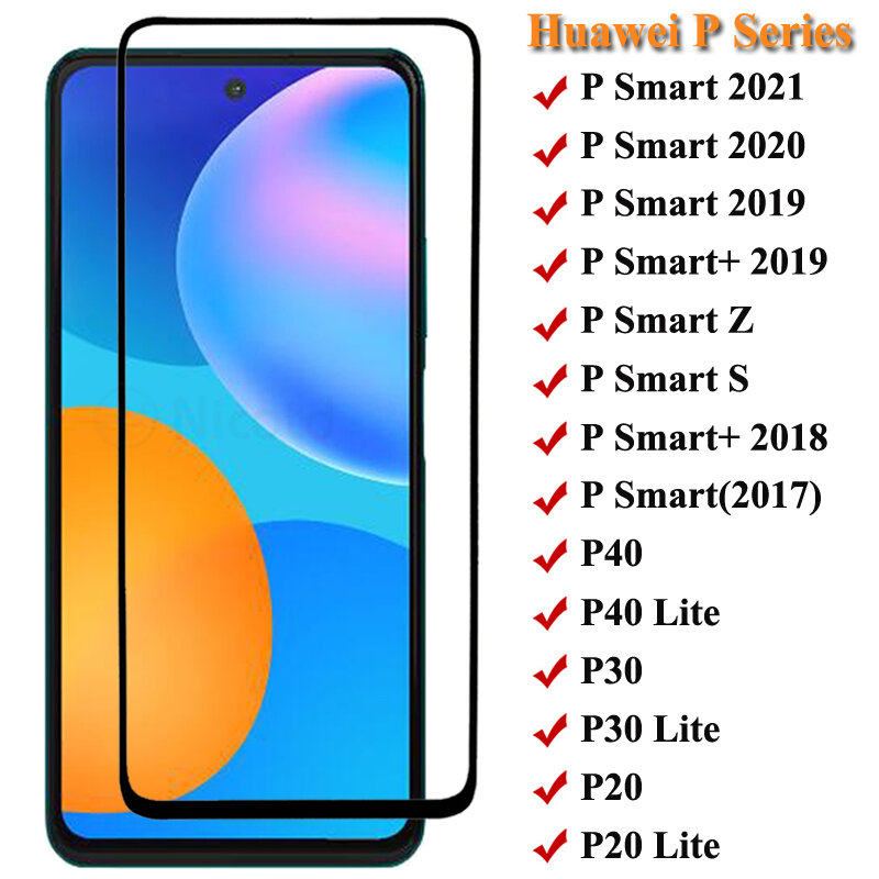 Protecteur d'écran, couverture complète en verre pour Huawei P Smart 2021 2020 2019 2018 2017 P Smart Z S P40 P30 P20 Lite