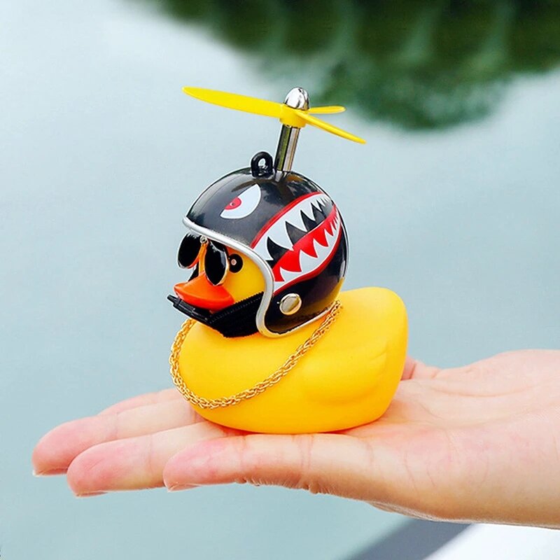 Car Cute Little Yellow Duck With Helmet Propeller Wind-breaking Wave-breaking Duck Auto Internal Decoration Without Lights Toys