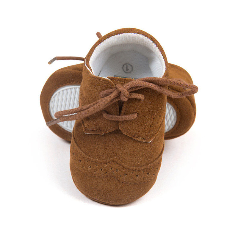 Sepatu Pejalan Kaki Pertama Bayi Laki-laki Perempuan Baru Lahir Gaun Oxford Kulit Polos Dasar Karet Lembut Sepatu Buaian Balita Sepatu Bayi