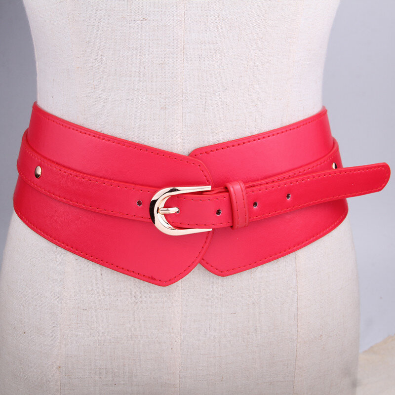 Cinturones de corsé elásticos anchos para mujer, hebilla de cintura, accesorios de ropa, decoraciones femeninas, cuero de PU rojo