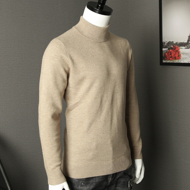 MRstuff-Pull à col roulé en tricot pour hommes, pull décontracté, revers, document solide, marque, automne, hiver, 2024