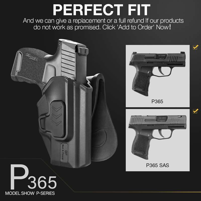 Funda para pistola de polímero militar, cinturón de transporte de plástico para cintura exterior, compatible con Sig P365/P365 SAS(NO P365 X/XL/Macro)