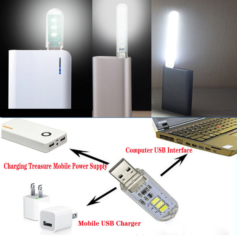 Mini luz LED de noche portátil, lámpara de mesa de lectura USB, poste de extensión flexible, adaptador de enchufe de EE. UU., luces de libro, DC 5V, 10LED, 24LED