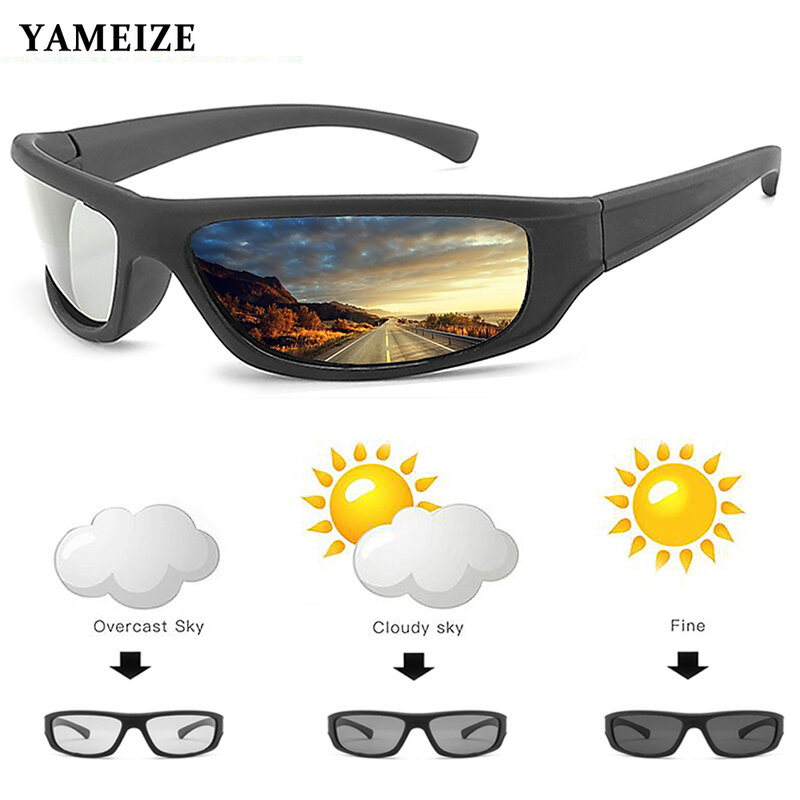 YAMEIZE Fotocromático Óculos para Homens, Óculos Polarizados, Descoloração Square Sunglasses, Óculos de Condução, Esporte Chameleon Eyewear