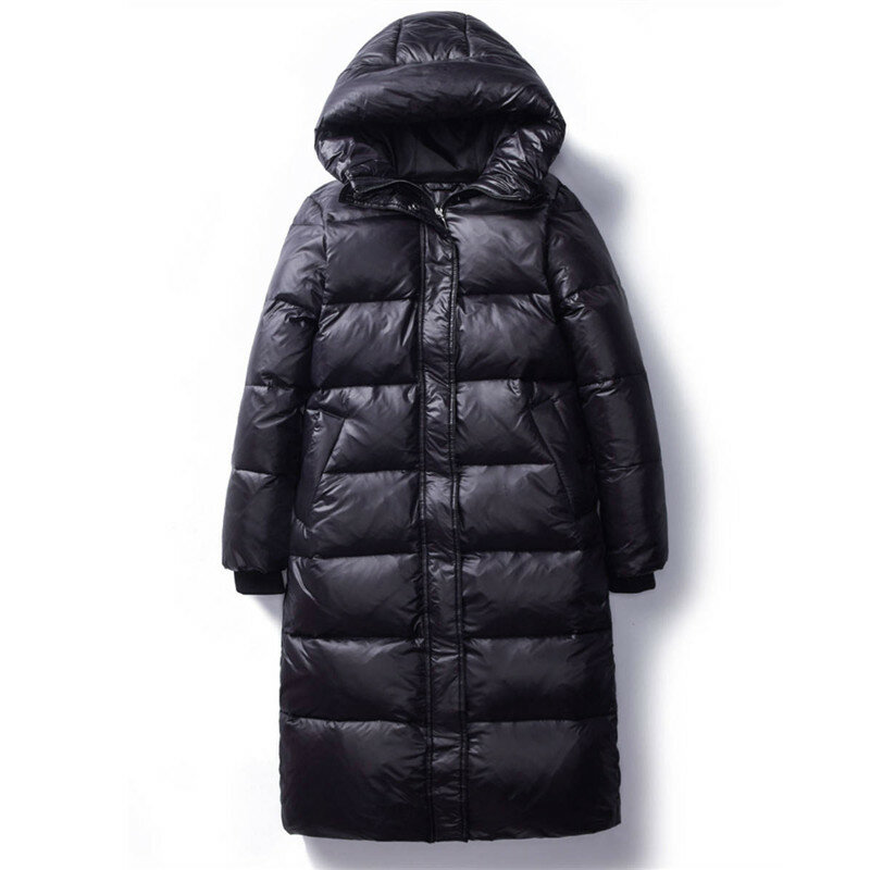 Jaket katun Down musim dingin baru 2024 pakaian wanita parka panjang ramping berkerudung mantel musim dingin hangat mantel hitam wanita V1162