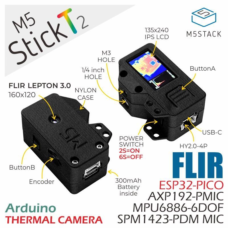M5Stack Official M5StickT2 ESP32 Thermal Camera Development Kit (Lepton 3.0)