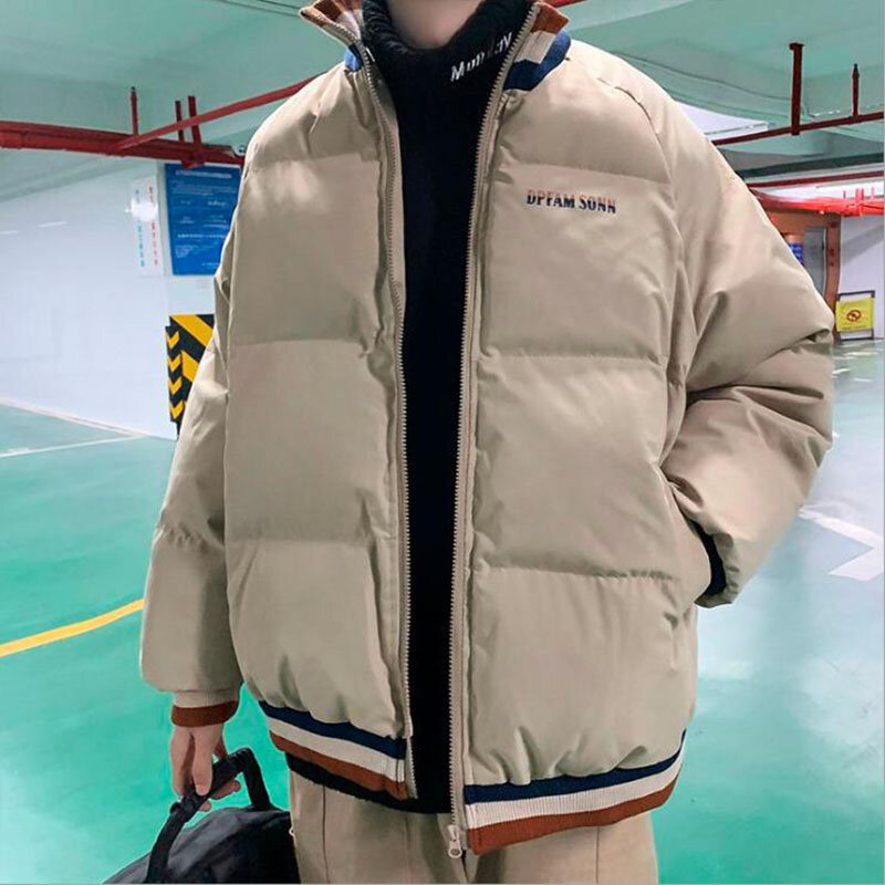 Hot New Korean Loose Men Winter Warm Bubble Jackets Parkas Solid Color Man Casual Outwear Coats Harajuku Male Parkas Clothing