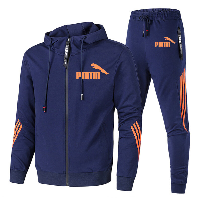 Primavera otoño 2020 hombres Sweat Suit Set chándal de rayas hombres traje de manga completa Tops con capucha ropa deportiva para exteriores hombres 2 piezas Set