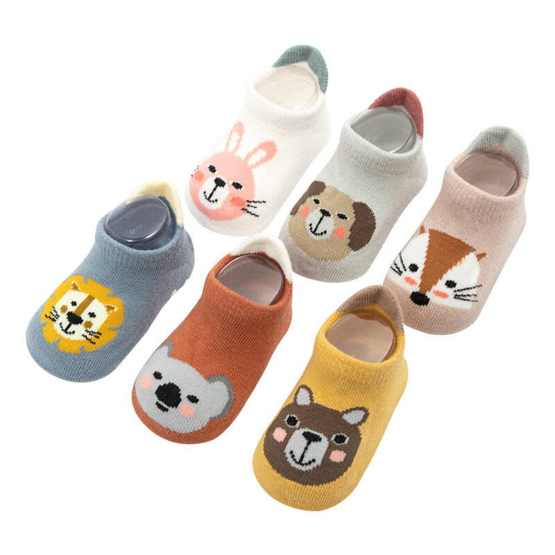 Soft Rubber Sole Dispensing Glue Non-slip Baby Floor Socks Cotton Cartoon Print Newborn Socks for Boy Girl Indoor Baby Boat Sock