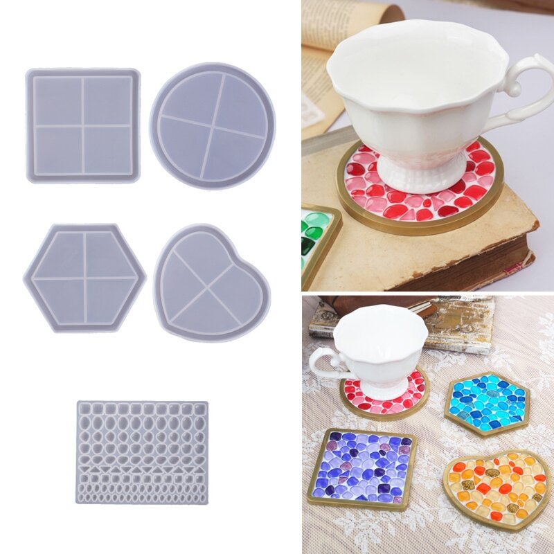 Handmade Mosaic-Coasters for Drinks Resin Casting Molds DIY Round Mosaic-Stone Coaster Silicone Resin Mold Craft Tools