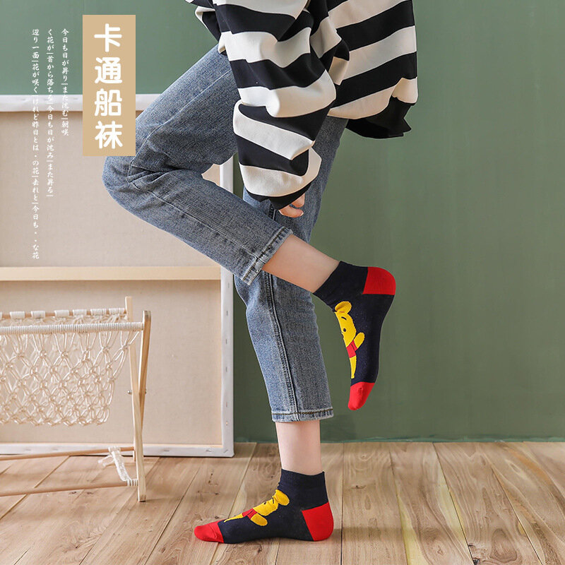 Chaussettes décontractées en coton pour femmes, lot de 5 paires, motif animal de dessin animé coréen, souris, canard, ours, pour filles, taille 35-41, livraison directe