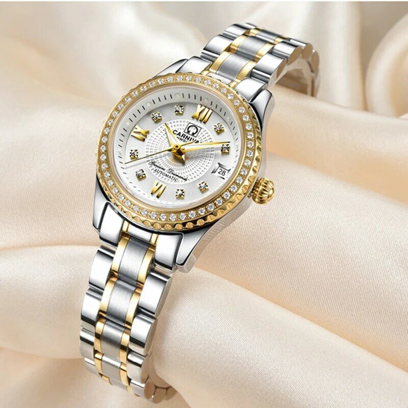 CARNIVAL ผู้หญิงนาฬิกาสแตนเลสสตีลสร้อยข้อมือสุภาพสตรีเพชรนาฬิกา Relogio Feminino 8629