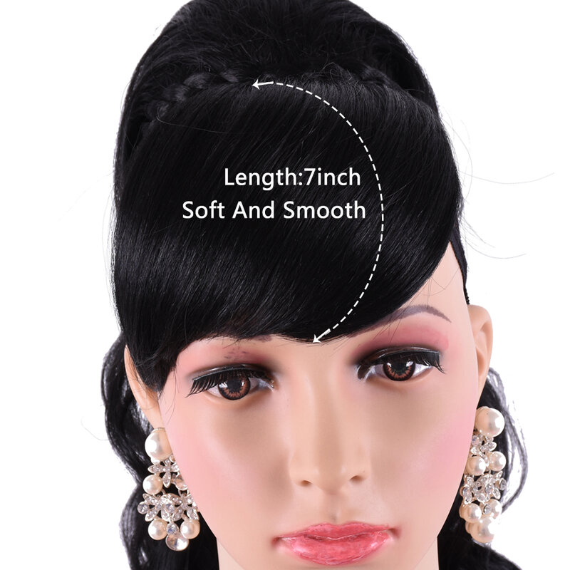 Cabelo ondulado longo rabo de cavalo com franja falso cabelo bun e bang conjunto peruca de cauda de pônei sintético para mulheres grampo em extensões de cabelo