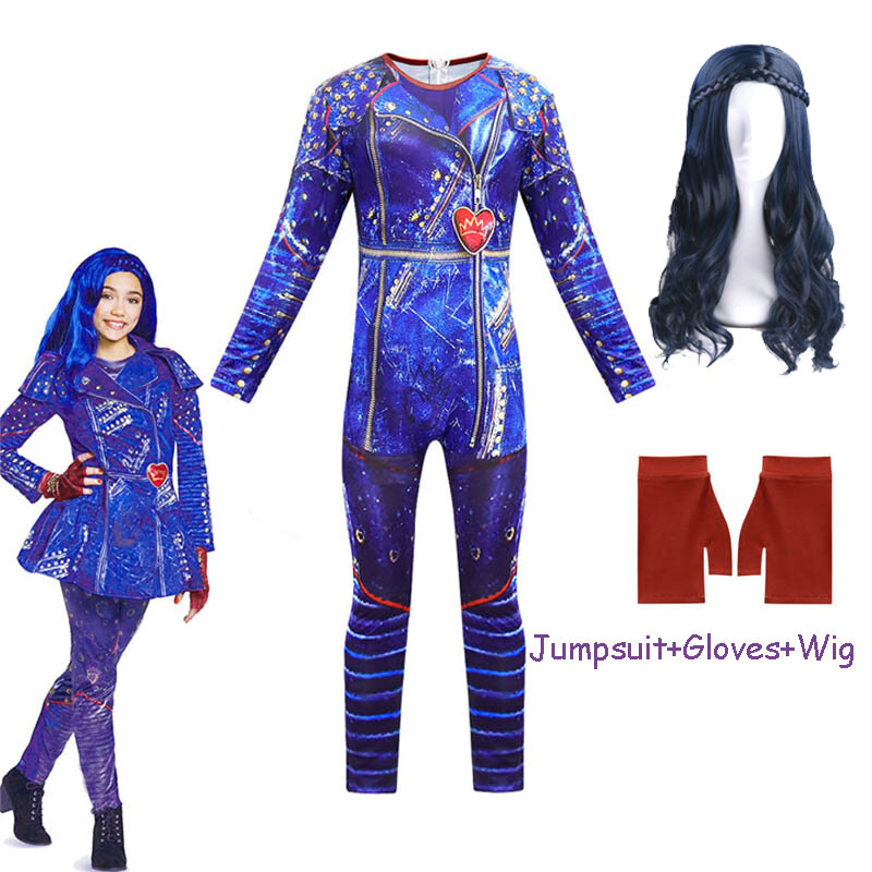 Audrey Evie Kostum Cosplay Keturunan Jahat Mal Kostum Halloween Pesta Ulang Tahun Anak Perempuan dan Wig untuk Anak Yang Menyamar Keturunan 3